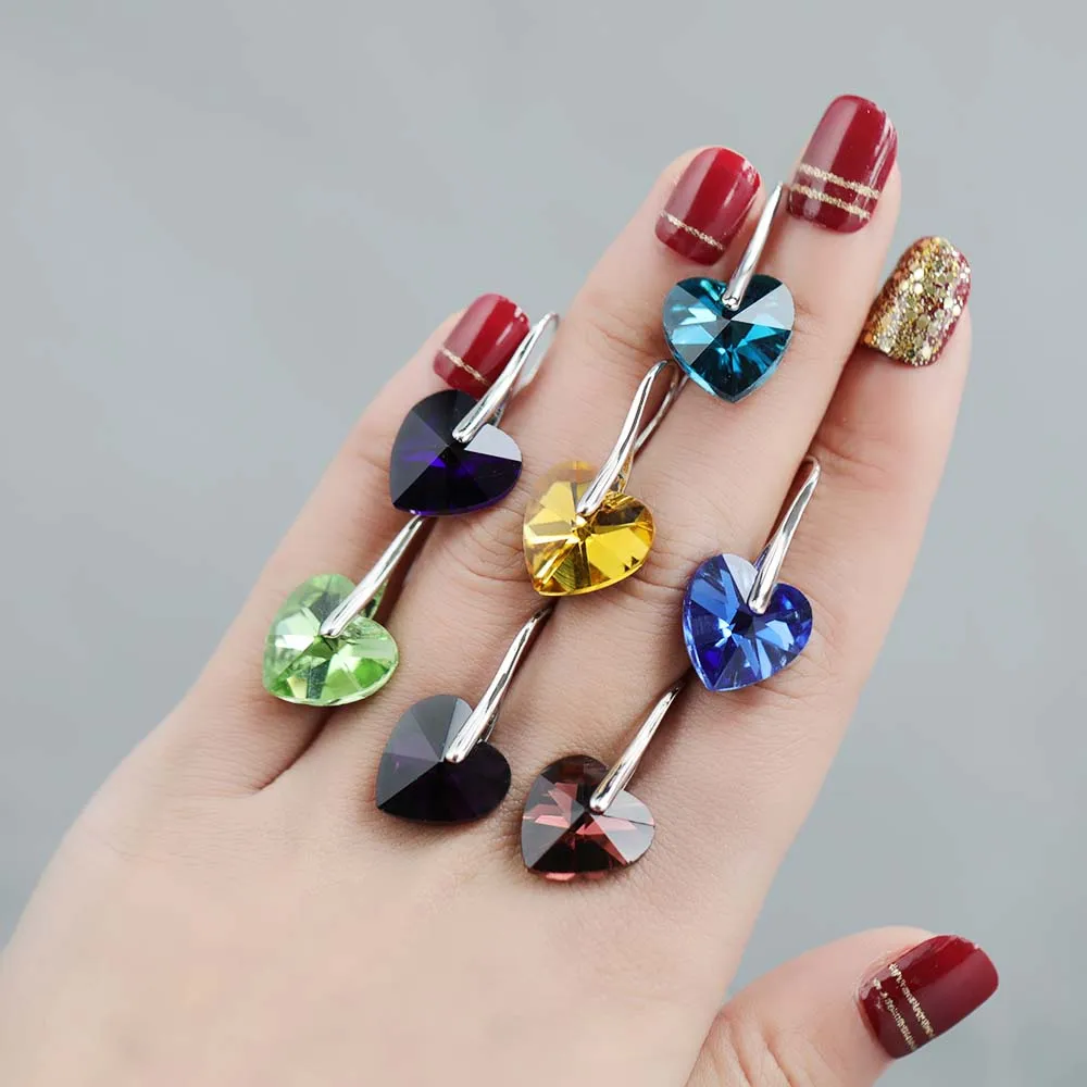 Висячие серьги подвесные кристаллы сердца от сваровски для вечерние Лидер