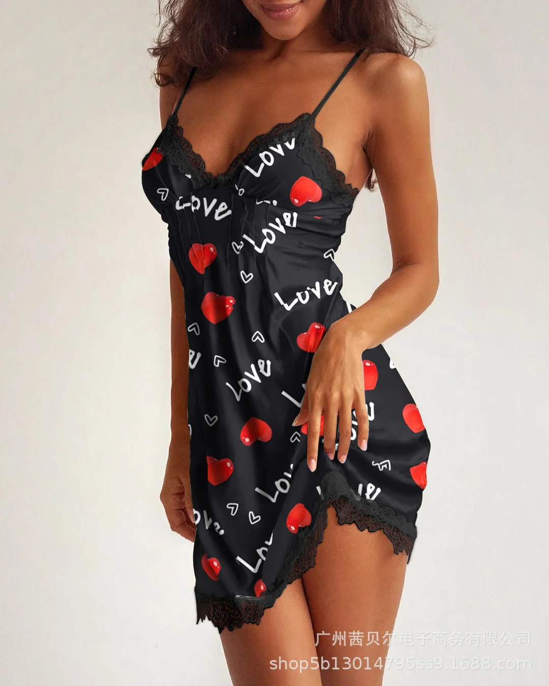 

(Dress) 2021 Women's Sling Print Lace Stitching Pajamas