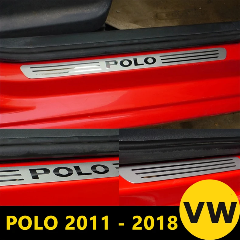 4 шт./лот Накладка на порог автомобильной двери подходит для VW POLO 2011 2018 накладка