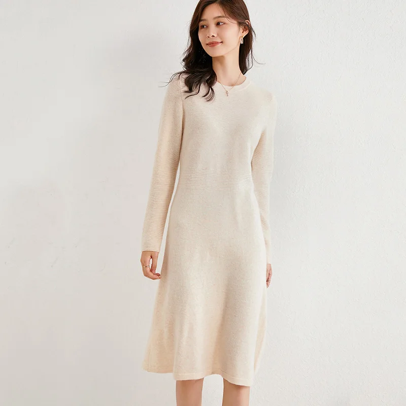 

adishree 2021 women winter Cashmere sweaters and autumn women knitted Pullovers High Quality Long Dresses Female O-neck