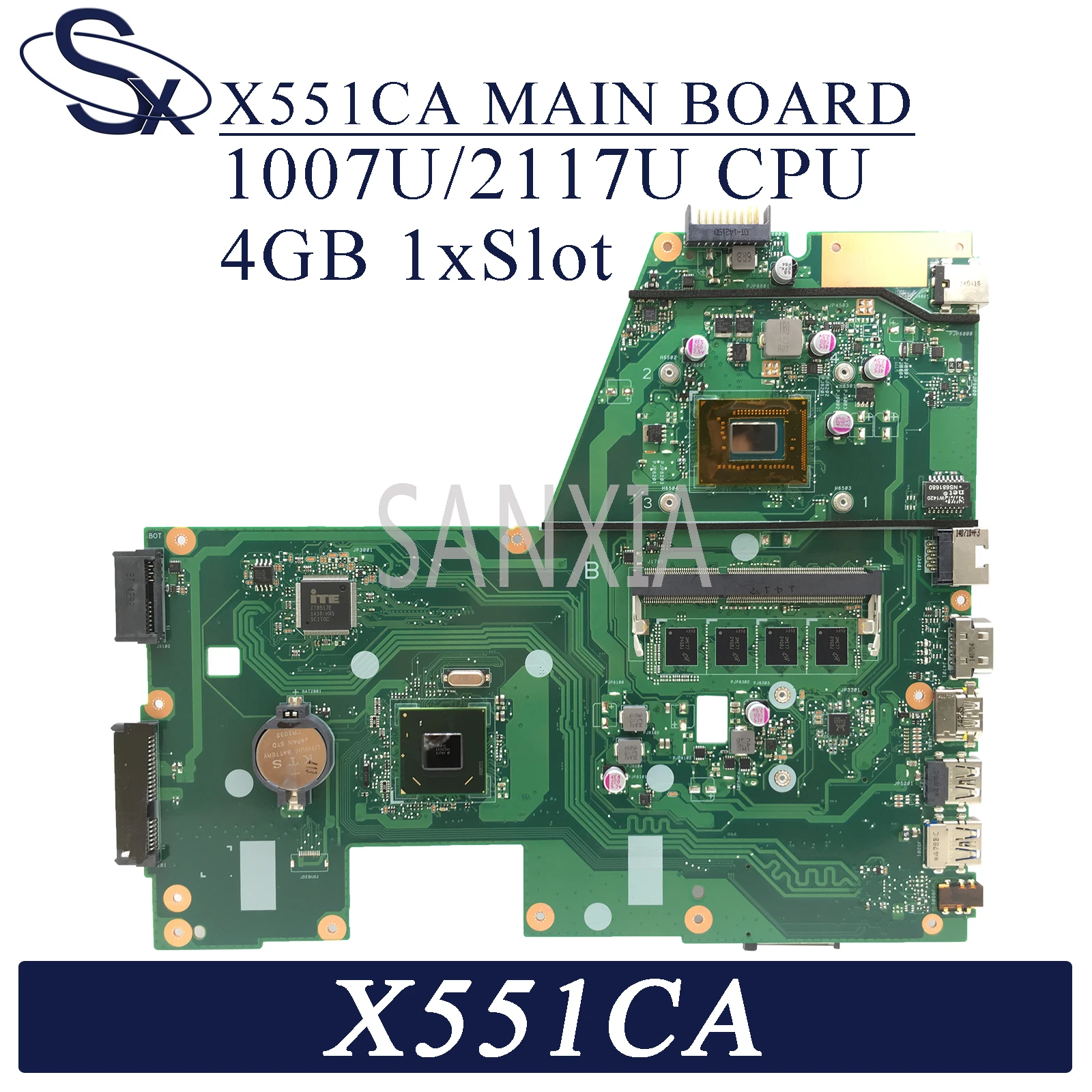 KEFU X551CA Laptop motherboard for ASUS X551CAP original mainboard 1007U/2117U 4GB-RAM 1xSlot