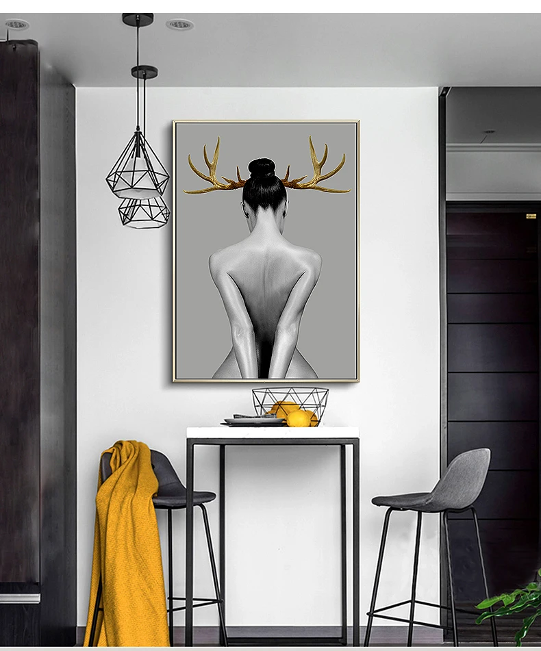 Скандинавские оленьи рожки для девочек фигурные стены Искусство на холсте