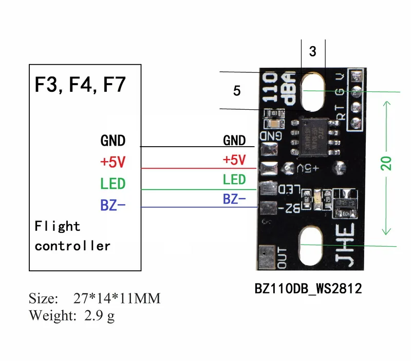 Активный зуммер bz110db _ WS2812 27x14x11 мм 5 в 110 дБ с программируемыми 4 светодиодами для F3
