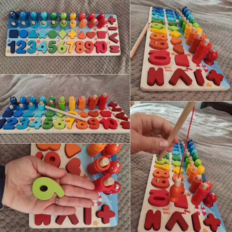 

Montessori Educational Wooden Toys Children Busy Board Math Fishing Children's Wooden Preschool Montessori Toy Counting Geometry