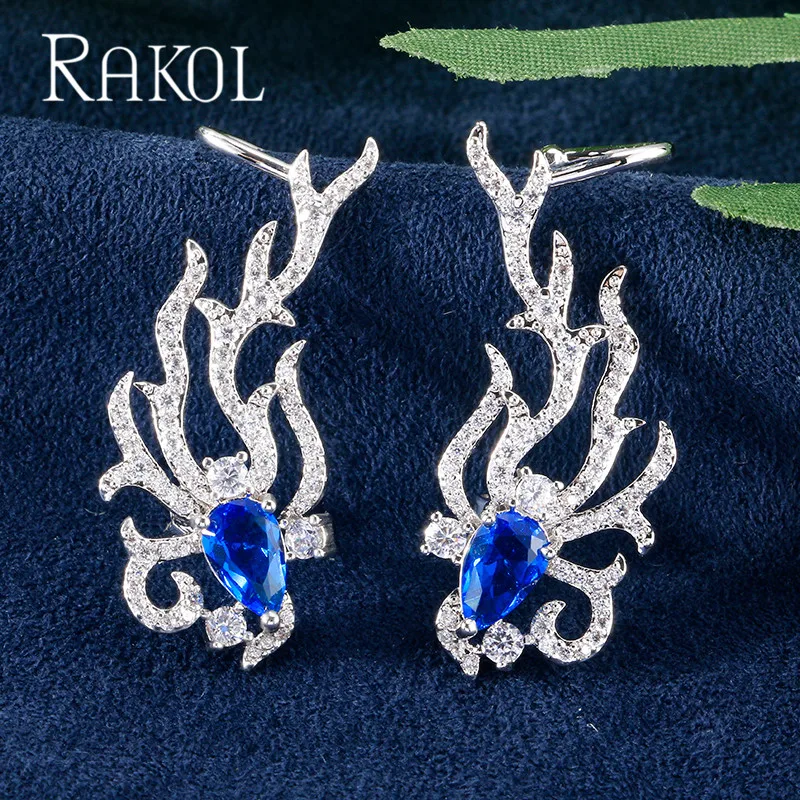 Женские винтажные серьги гвоздики RAKOL с микро покрытием из кубического циркония