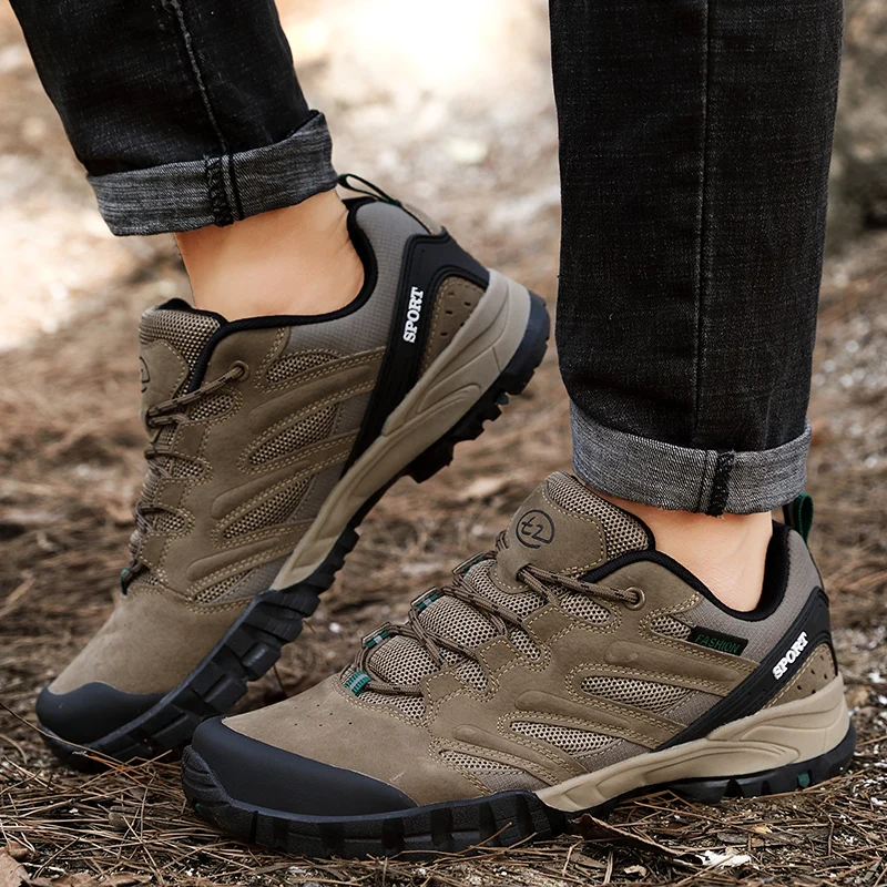 Autumn Winter Men Outdoor Sports Hiking Shoes Comfortable Mesh Sneakers Walking Footwear Tactical Athletic Shoes Black Combat