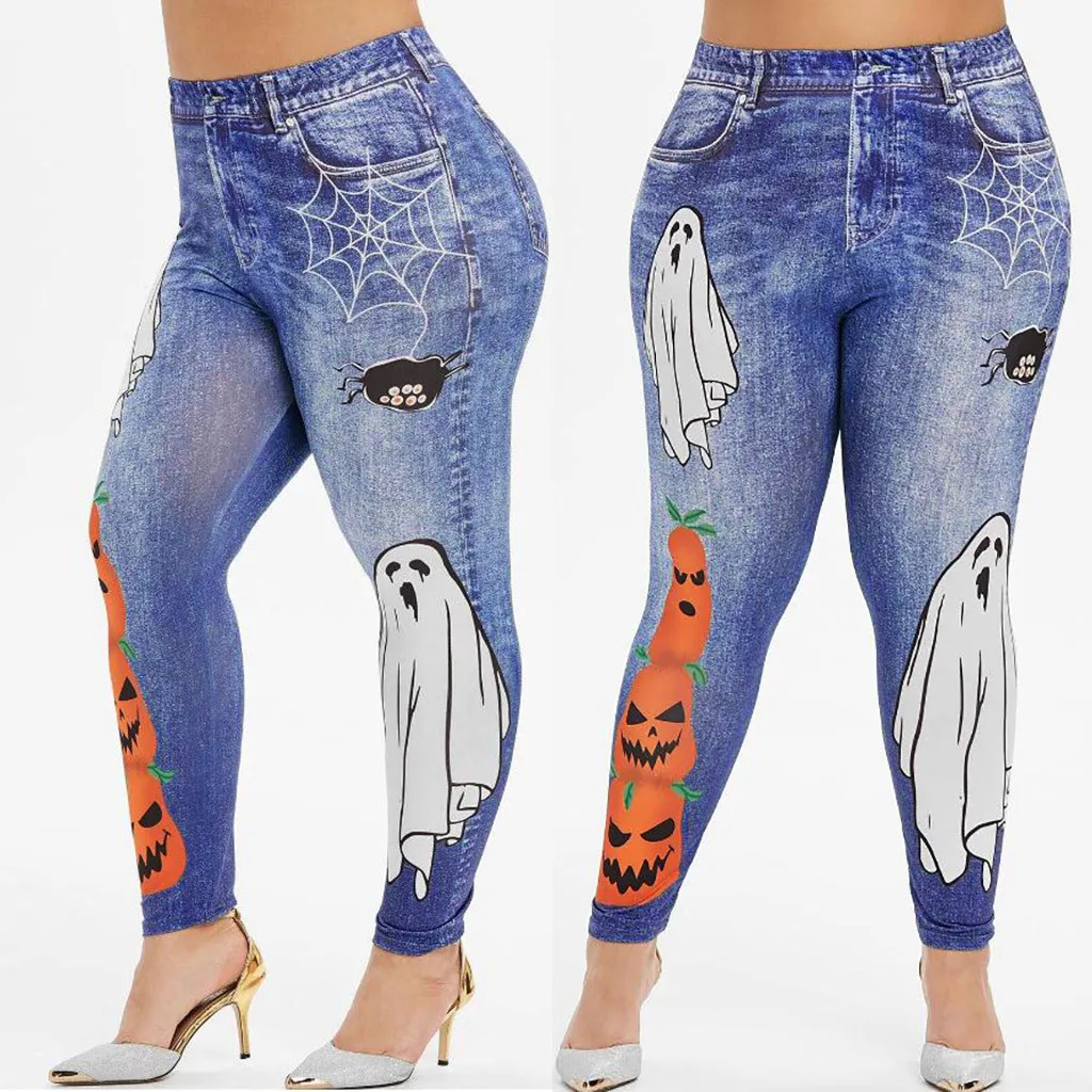 SAGACE брюки модные женские плюс размер паук приведение в виде тыквы хэллоуин