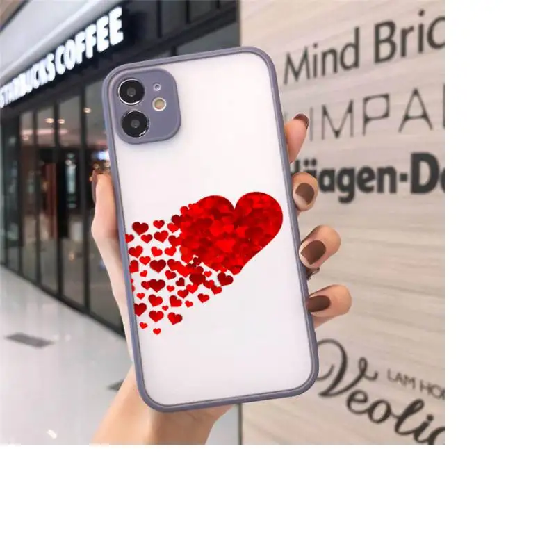 

Love heart Red pattern Phone Cases matte transparent For iphone 7 8 11 12 plus mini x xs xr pro max luxury brand shell cover