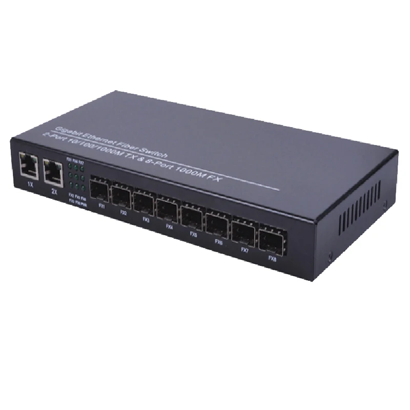 10/100/1000 м 8 sfp 2 rj45 волоконно-оптический коммутатор gigabit 8SFP 2 UTP волоконно-оптический al медиаконвертер для ip-камеры