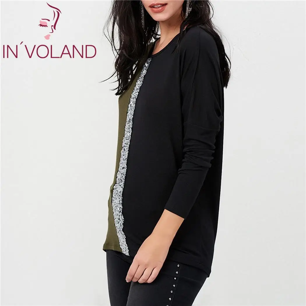 Женская футболка IN'VOLAND Повседневная контрастных цветов с круглым вырезом и