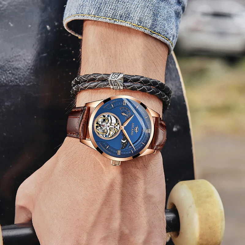 

Мужские новые модные простые автоматические механические часы 2021, водонепроницаемые часы с кожаным ремешком