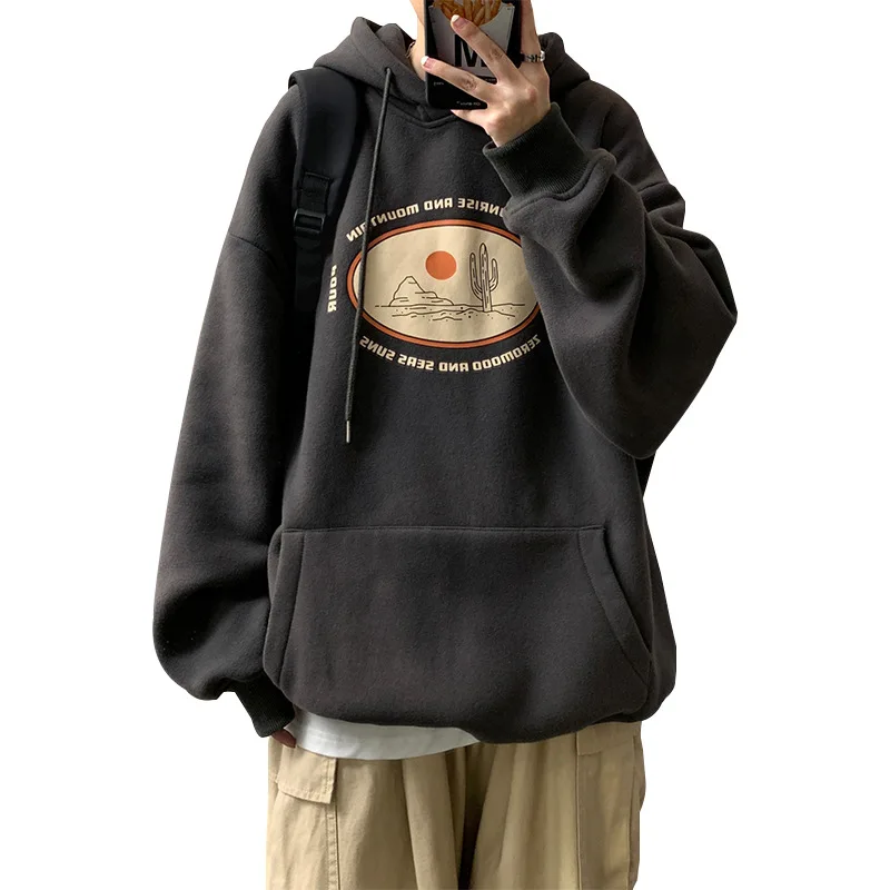 

Couple Plus Fleece Hoodie Men's Trend Loose Ins Hong Kong Style Wild Autumn Streetwear Jacket Oversized Hoodies Men 5XL