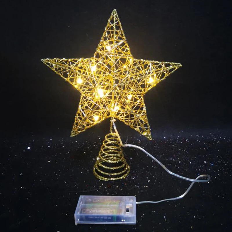 

Rattan Gold Star Shape Tree Top Light Christmas Tree Leaning Stars Rustic LED Tree Top Decoration Indoor THJ99