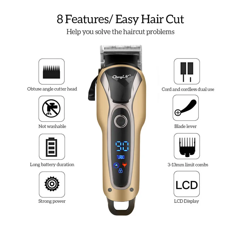 

Rechargeable Haircut Stainless Steel Blade Hair Trimmer Lcd Barber Hair Cutting Machine Beard Electric Clipper 4 Limit Combs