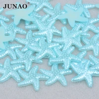 junao 50pcs 18mm aquamarine starfish decoration rhinestone flat back resin stones glue on crystal strass for diy accessories
