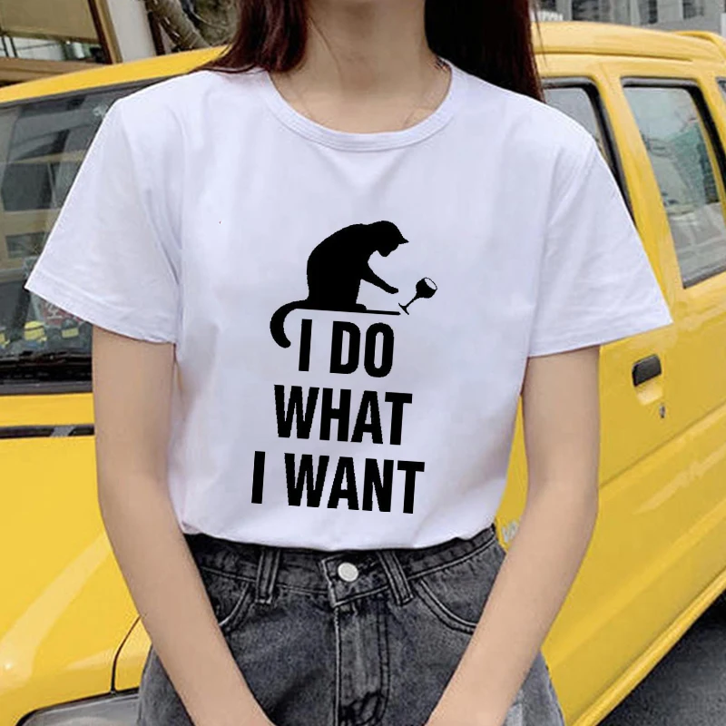 Showtly I Do What Want футболка с принтом милого кота топы героями мультфильмов кавайные