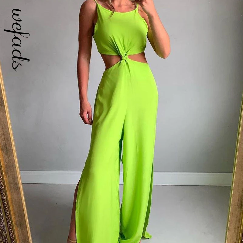 

Wefads Women's Slit Jumpsuit Solid Colour Sexy Bodycon With Lace Backless Romper Outfits