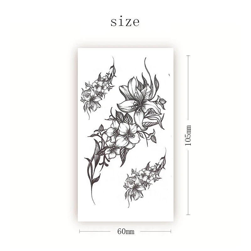 

Waterproof Temporary Tattoo Sticker Black Sketch Flowers leaves Fake Tattoos Flash Tatoo Arm Chest Neck Body Art for Women Men