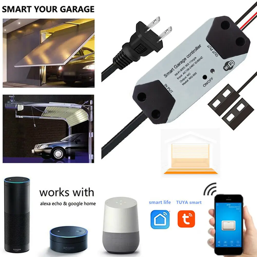 

WiFi Switch Smart Garage Door Opener Controller Work With Alexa Echo Google Home SmartLife/Tuya APP Control No Hub Require