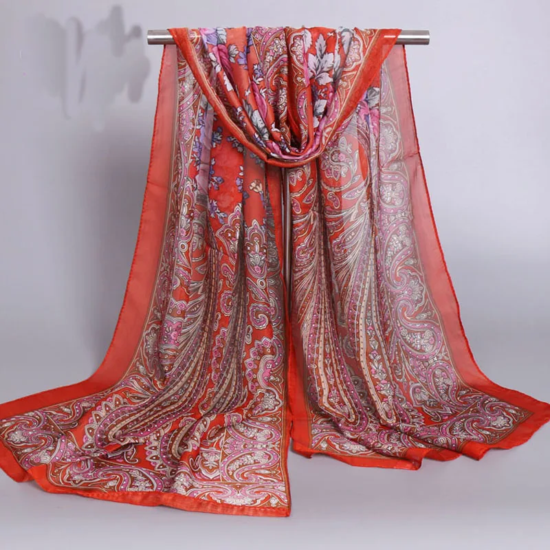 Модный женский шифоновый шелковый шарф роскошный брендовый цветочный пляжный