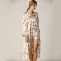 satin print flower sleepwear sexy kimono gown women nightyrobe suit bathrobe intimate lingerie silky nightwear nightgown