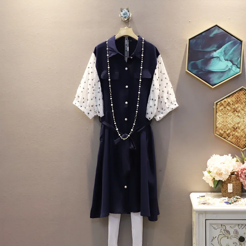 Женское винтажное платье с коротким рукавом [EWQ] из шифона в стиле пэчворк большие