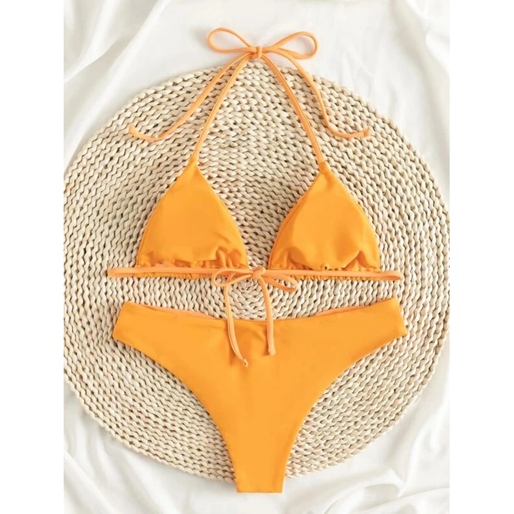 

Triangle Bikini Set Swimsuit Women High Cut 2021 Push Up Padded Swimwear Female Sexy Bathing Suits Beach Wear Biquini New