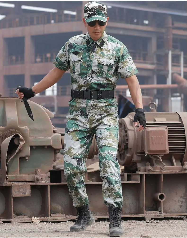 Green Camouflage 3 Colors Summer Military Uniform Blue Sea Camouflage Short Combat Shirt Army Clothing Tactical Fishing Hunting Clothes Men Women - Цвет: Green Camouflage