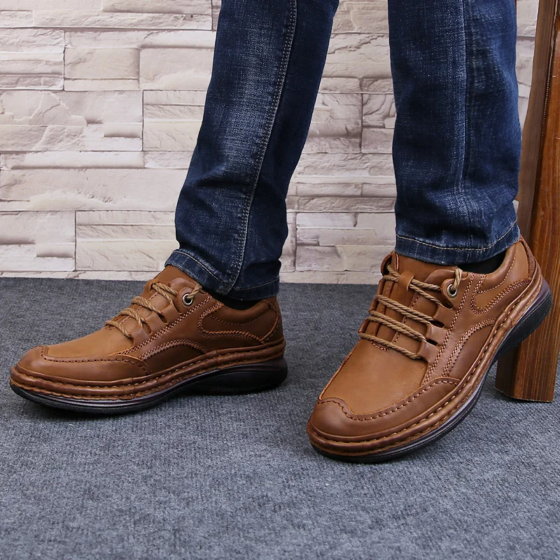 

Men Genuine Leather Shoes Business Formal Shoes 100% Cowhide Breathable Sneaker Mountain Hiking Shoes 2020 New leather sneakers