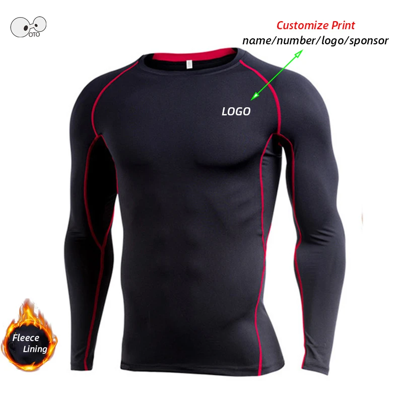 

Customize Print Winter Fleece Running Shirt Men's Long Sleeve Gym Fitness Rashgard Compression Tops Tee Sportswear Plus Size 6XL