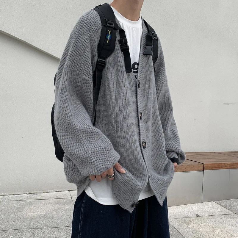 

Casual Men Cardigan Solid Autumn Single Breasted V-neck Trendy Handsome All-match Simple Comfortable Preppy Style Teens Chic