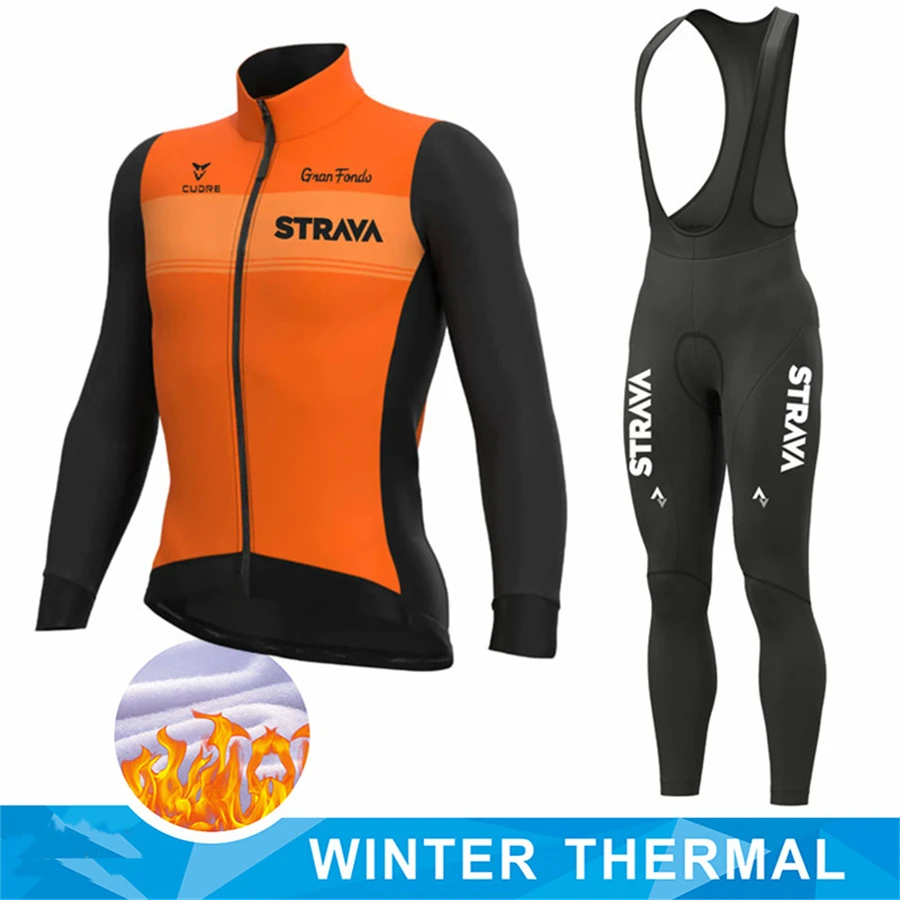 

STRAVA 2022 Winter Warm Cycling Clothing Pro Team Cycling Jackets Men's Thermal Fleece Bicycle Cycling Warm MTB Bike Clothing