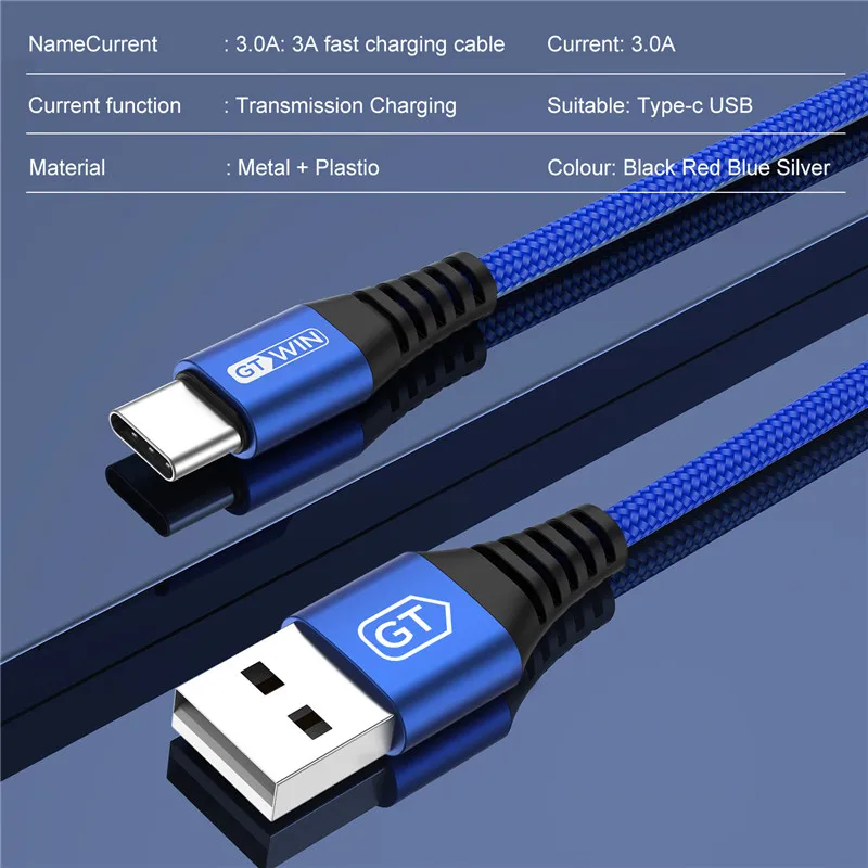 GTWIN 3A type C USB кабель быстрое зарядное устройство для samsung S10 S9 S8 мобильный телефон зарядный провод для Xiaomi mi9 Redmi note 7 Android