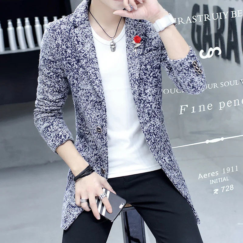 

Стильный трикотажный блейзер для мужчин, Классический Серый блейзер в повседневном стиле, приталенный мужской костюм, костюмы, повседневны...
