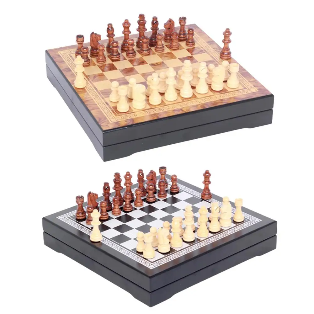 

Деревянный Шахматный набор, складная дорожная шахматная доска со встроенным отсеком для хранения, шахматы ручной работы, шахматы для начинающих для детей