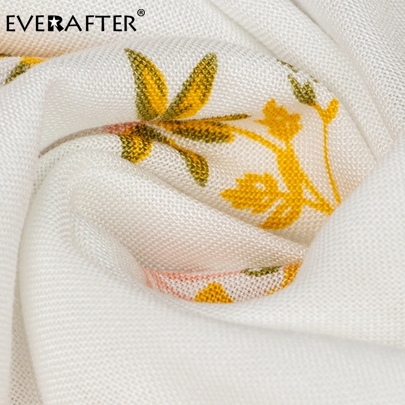 

EVERAFTER Ethnic Holiday Floral Print Loose Women Blouse Summer Casual Lace up Bow White Shirt O-Neck Short Sleeve Lady Blouses