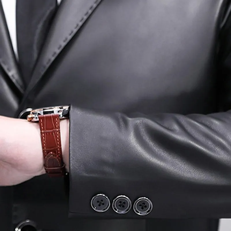 

Natural Sheepskin Leather Jackets Slim Turn-Down Collar Single Breasted Short Smart Casual Mens Autumn Winter Vintage Coat