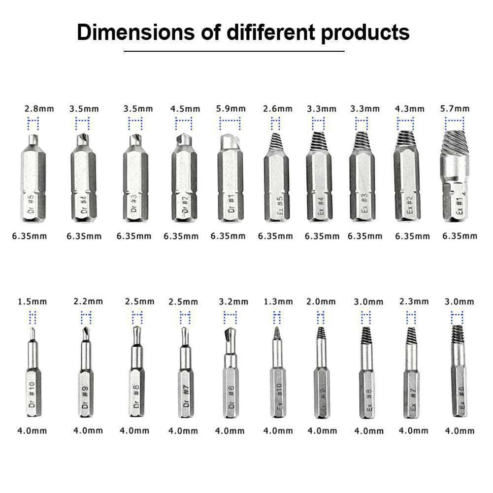 

22PCS Damaged Screw Extractor Alloy Steel Broken Drill Bits Bolt Stud Remover Set Tool Kit Machine Screws Square Head Bolts
