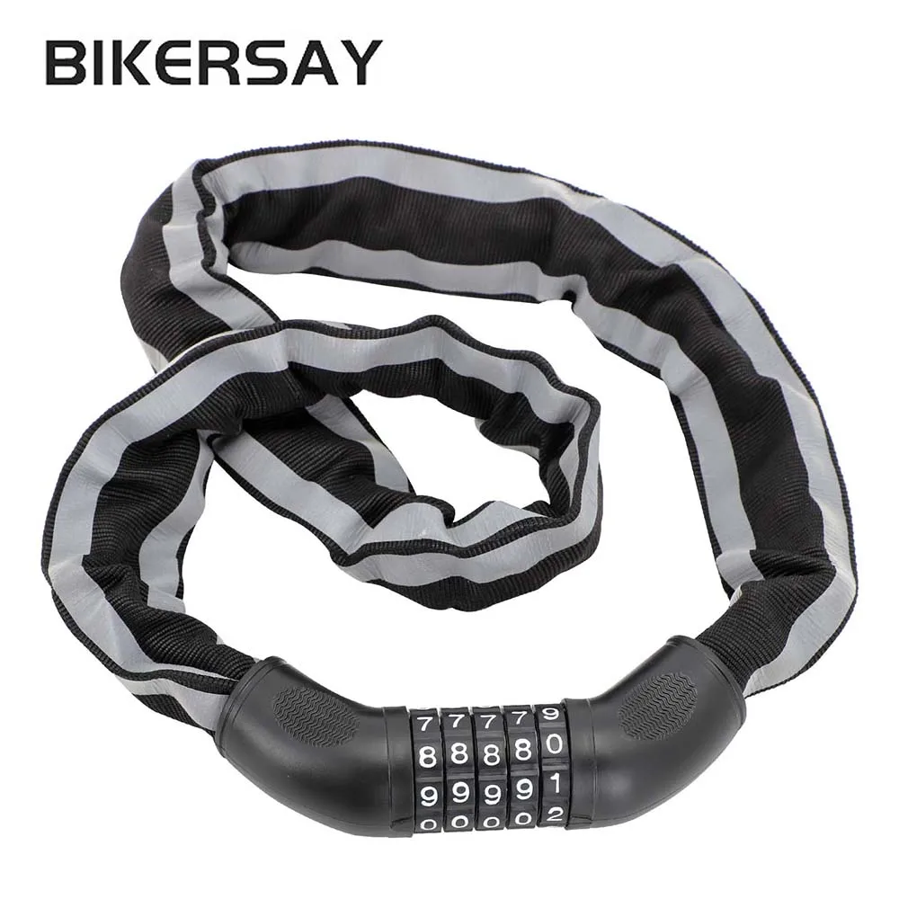 

BIKERSAY Bicycle Lock Password Chain Lock With 5 Password Coded Stripe Pattern Reflective Anti-theft MTB Road Bike Accessories