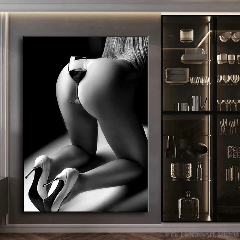 Привлекательная женщина с винным стеклом холст живопись современные черно-белые