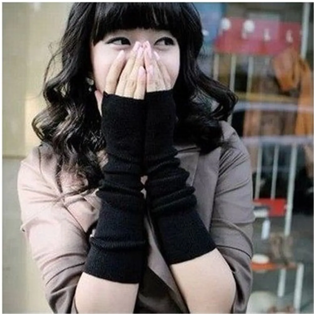 

2020 Fashion Women Lady Striped Elbow Gloves Warmer Knitted Long Fingerless Gloves Elbow Mittens Christmas Accessories Gift
