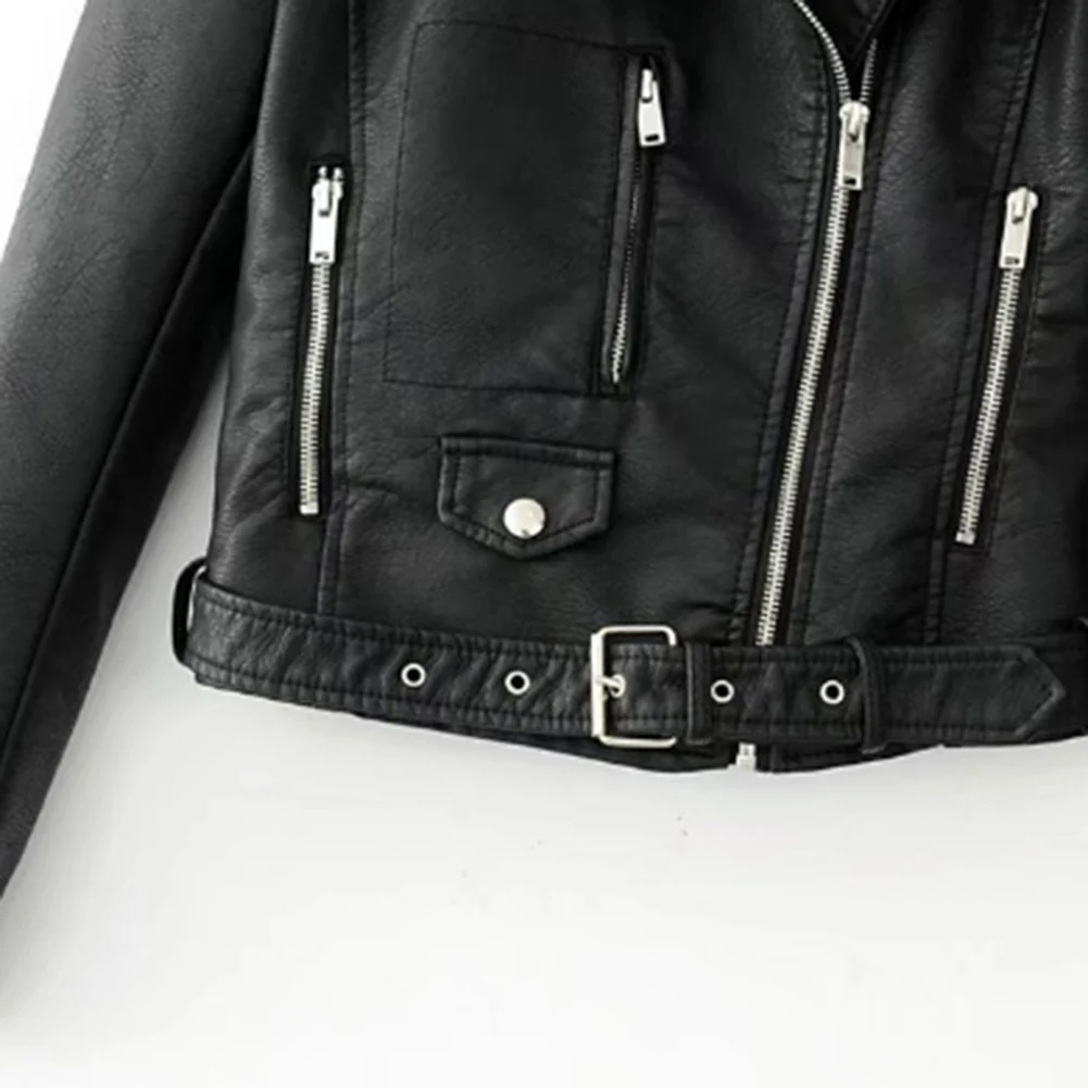 

Fashion Punk Women Coat Jacket Leather Long Sleeve Lapel Zipper Button Motorcycle Jacket Short Coat For Women's Clothings