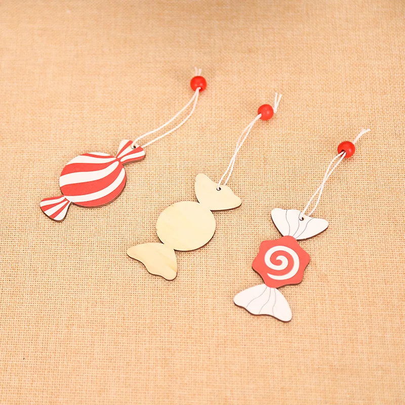 

3pcs Creative Cartoon Wooden Candy Christmas Tree Decoration Hanging Pendant Xmas Drop Ornaments Party Home Decor New Year