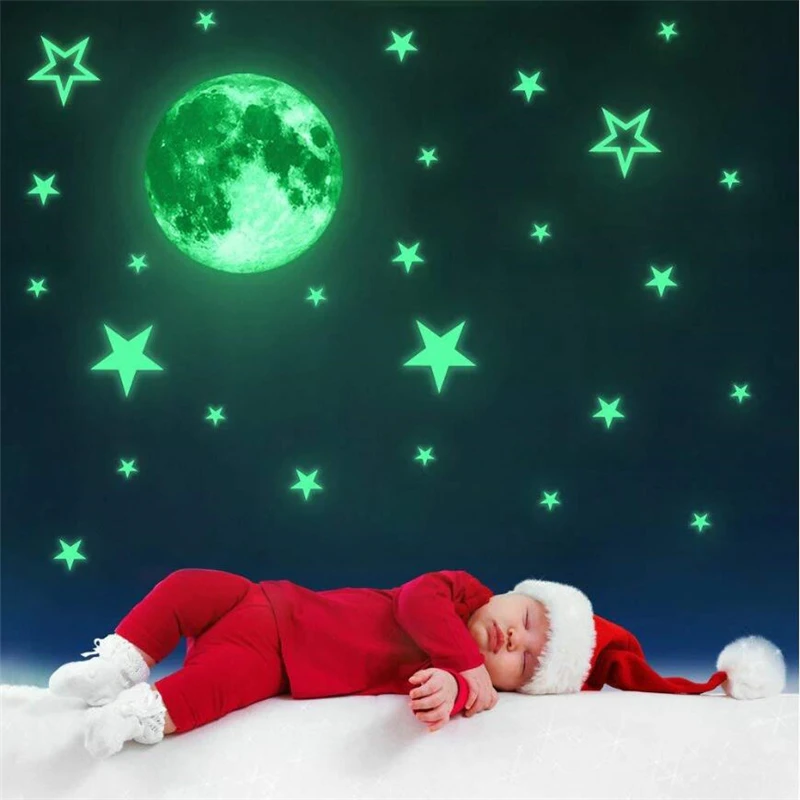 Светящиеся луна звезды наклейки в наборе спальня детская комната украшение дома