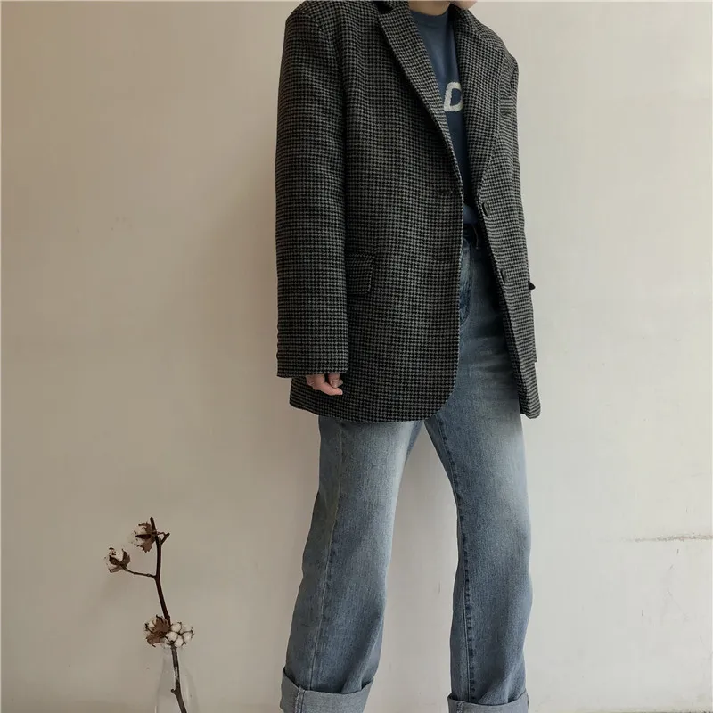 Новый Винтажный клетчатый женский Блейзер маленький костюм повседневная куртка