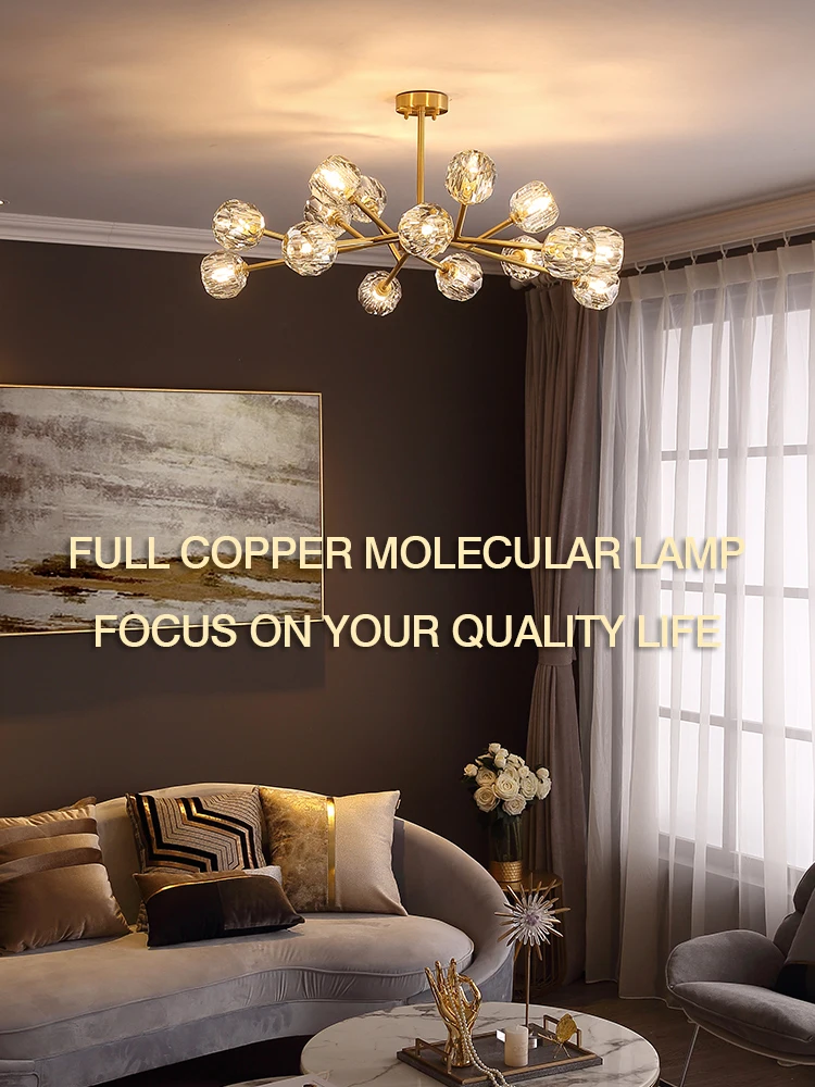 MOONSHADOW люстры светильник Роскошные Гостиная полный Медь молекулярная лампа с
