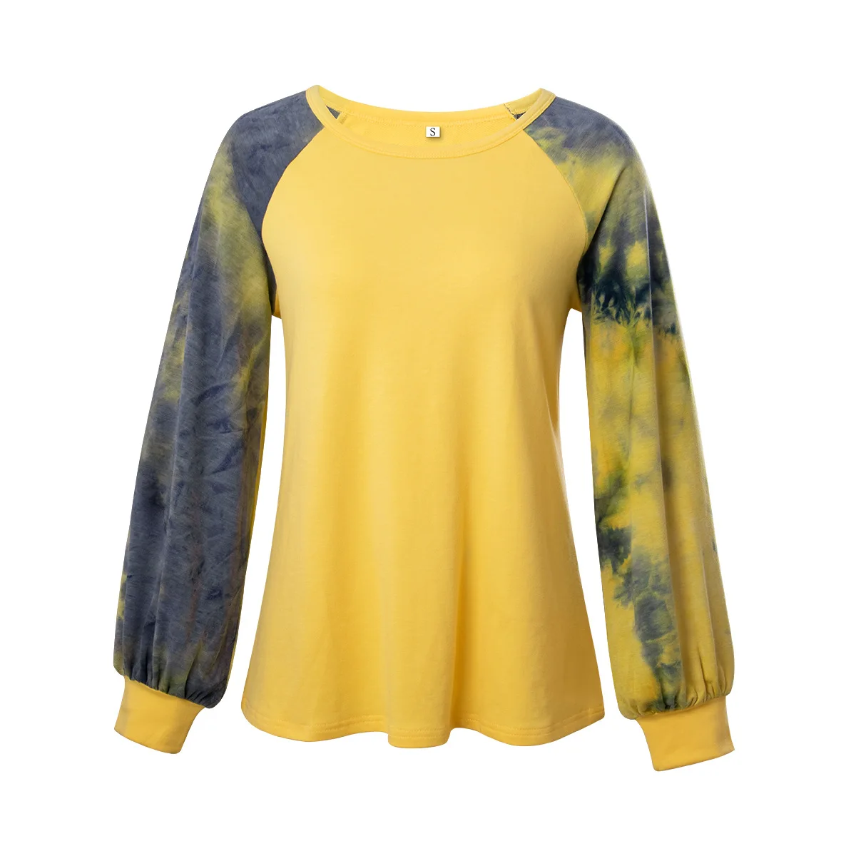 

Diiwii Women Long Sleeve Tie Dye Patchwork T Shirt Lantern Casual Female Autumn Fashion Streetwear Lady