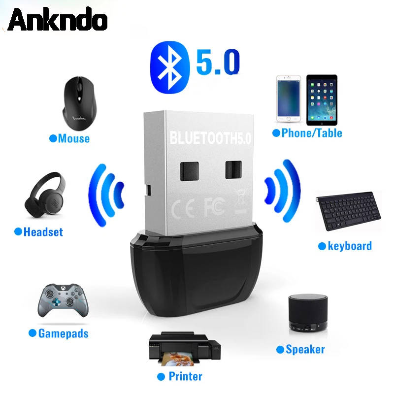 Bluetooth-адаптер ANKNDO 5,0 с Usb, Bluetooth-передатчик, Usb-адаптер для ПК, ноутбука, компьютера, гарнитуры, принтера, беспроводной аудиоресивер - изображение