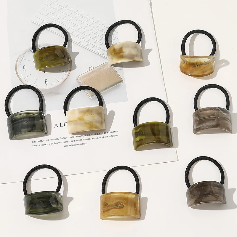 

Fashion Imitation Acetate Hair Ring Rectangle Geometric Acrylic Elastic Hair Rubber Bands Women Ponytail Holder Hair Accessories