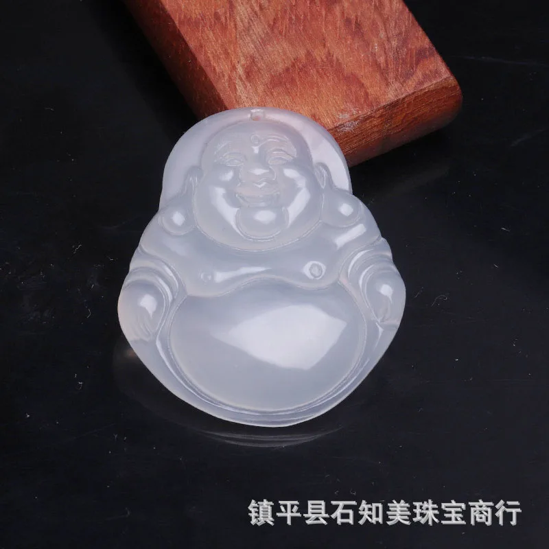 Natural Agate Chalcedony Big Belly Buddha Pendant Necklace Charm Jewellery Fashion Hand-Carved Woman Luck Amulet Sweater Chain | Украшения